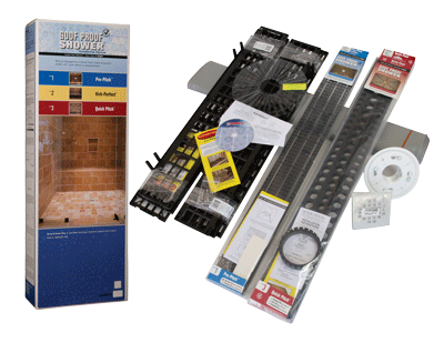 SHOWER SYSTEM KIT WITH PAN LINER & SQUARE DRAIN, Primary Image