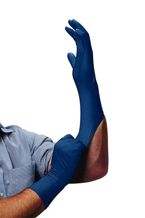BLUE LATEX EXTRA LONG GLOVES (30/BOX), Alternate Image